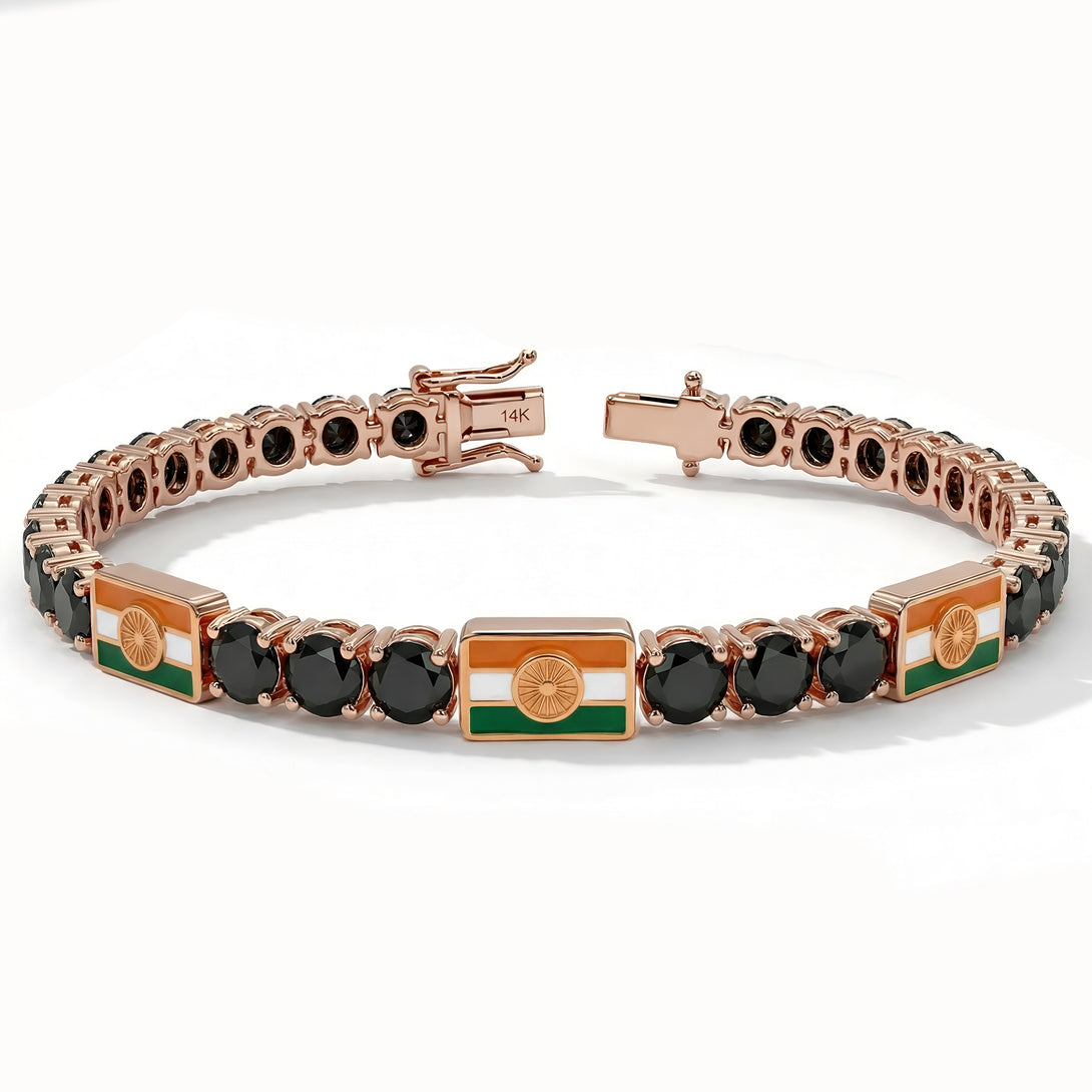 Black Diamond Tennis Bracelet with India Flag no. 8