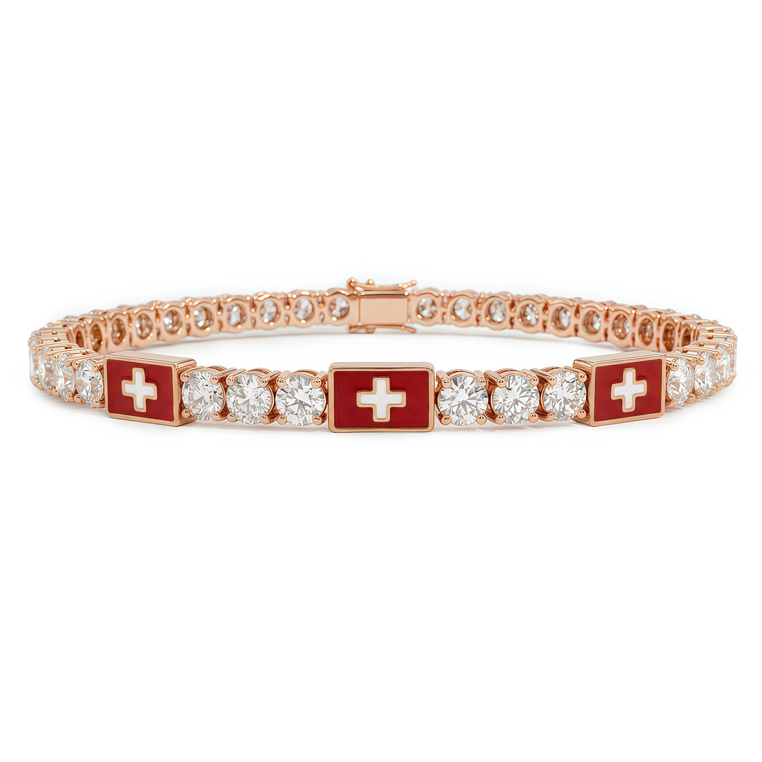 Diamond Tennis Bracelet with Switzerland Flag no. 2