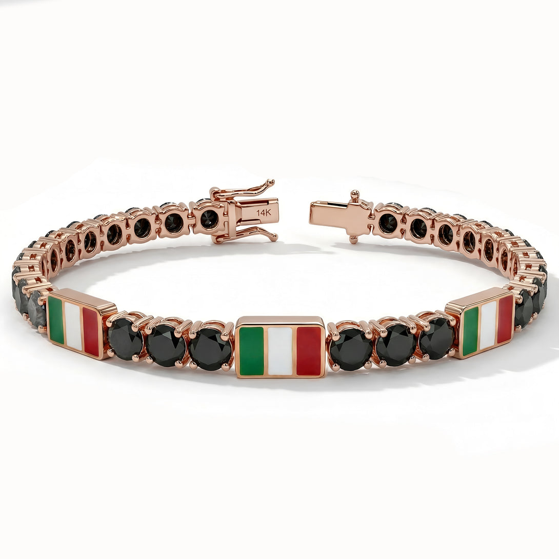 Black Diamond Tennis Bracelet with Italy Flag no. 8