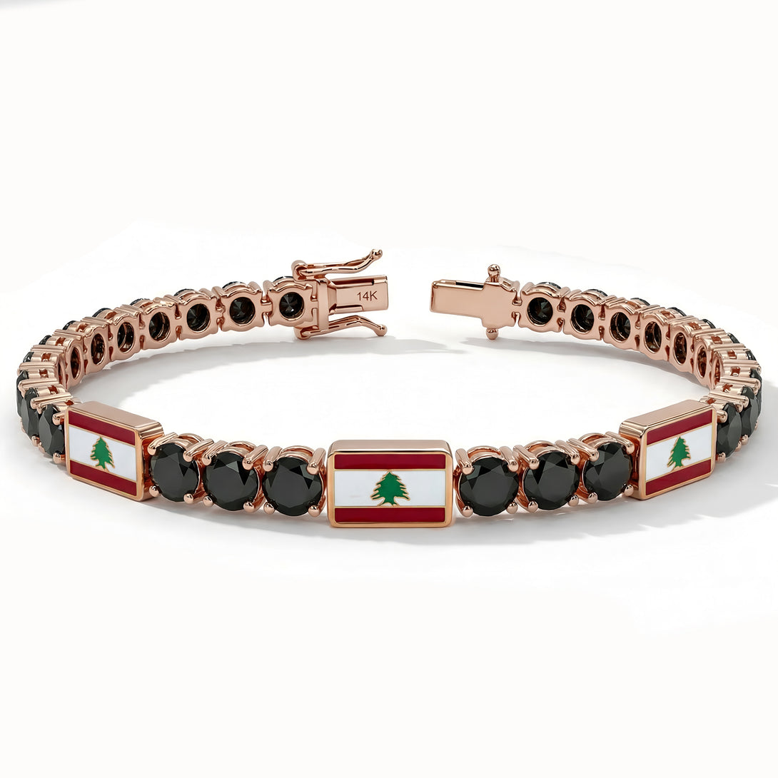 Black Diamond Tennis Bracelet with Lebanon Flag no. 8
