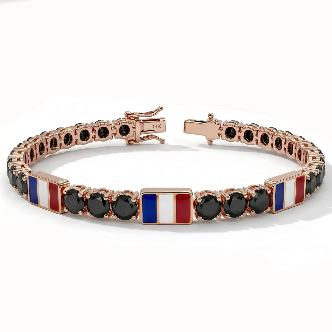 Black Diamond Tennis Bracelet with France Flag no. 8