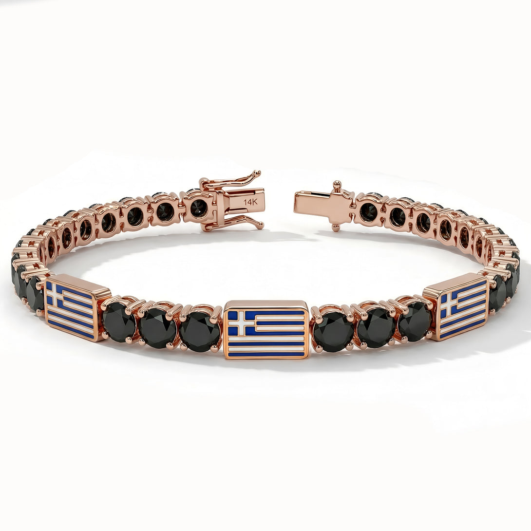 Black Diamond Tennis Bracelet with Greece Flag no. 8