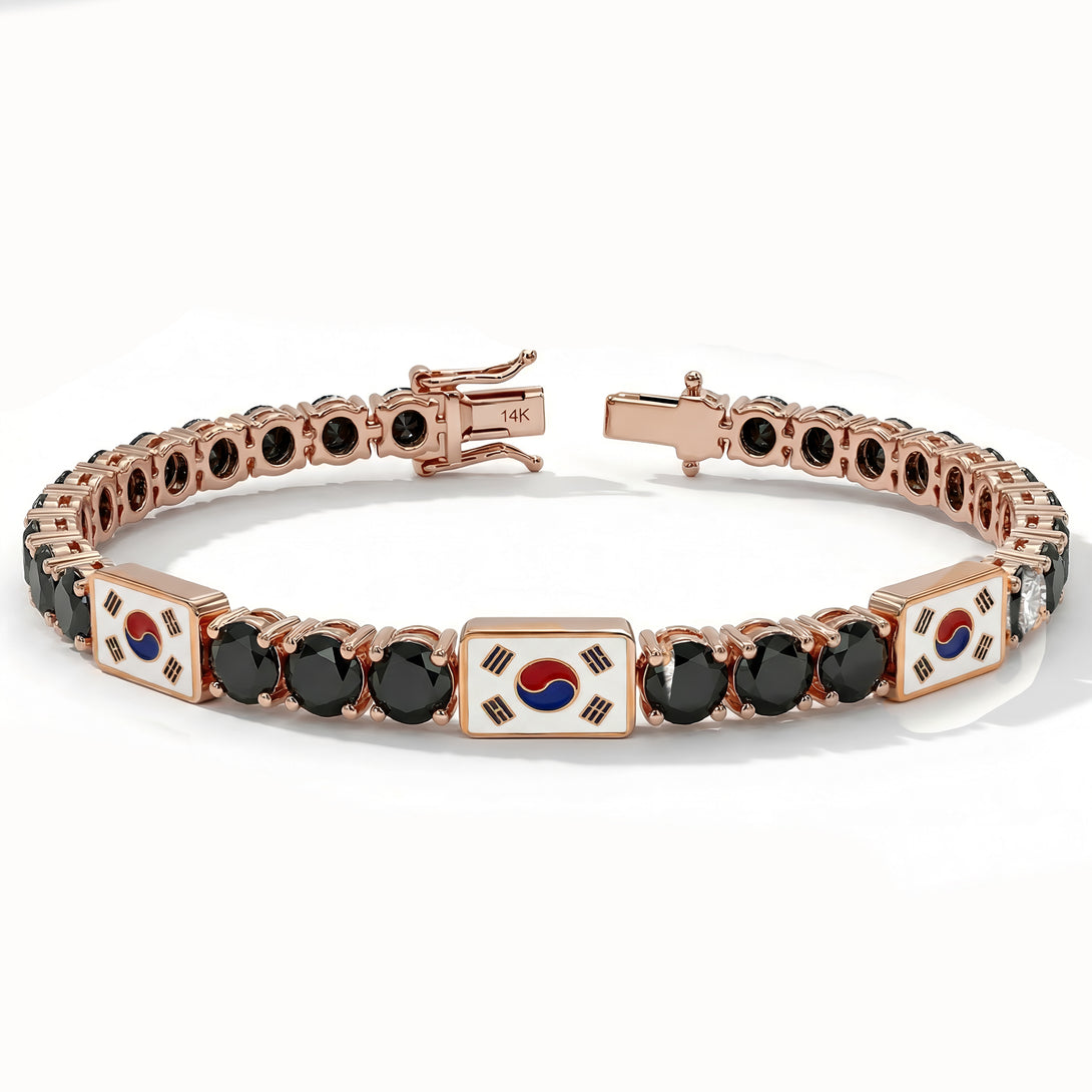 Black Diamond Tennis Bracelet with South Korea Flag no. 8