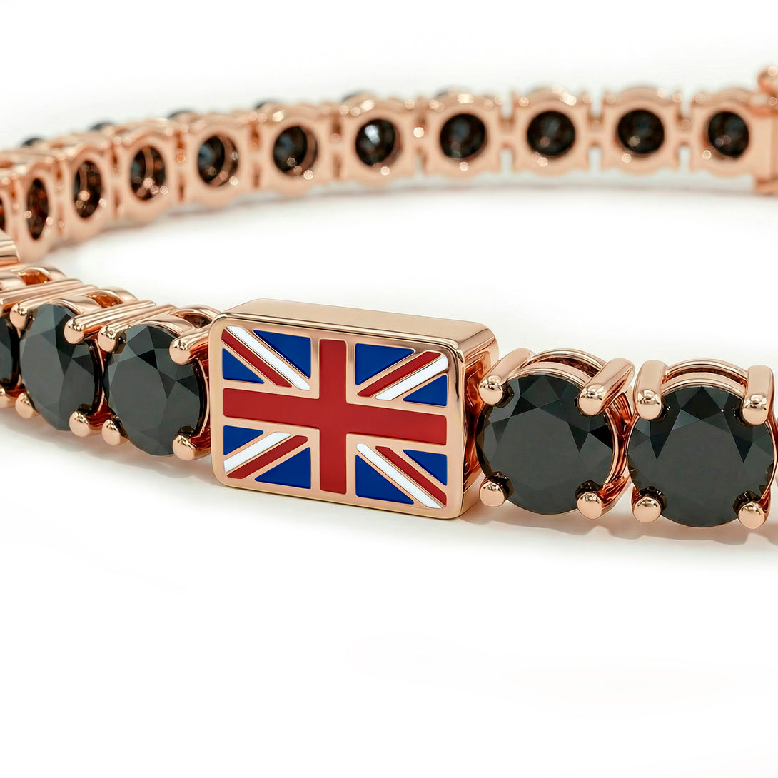 Black Diamond Tennis Bracelet with United Kingdom Flag no. 8