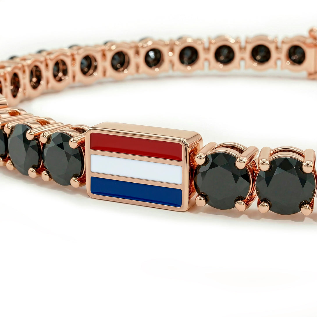Black Diamond Tennis Bracelet with Netherlands Flag no. 8