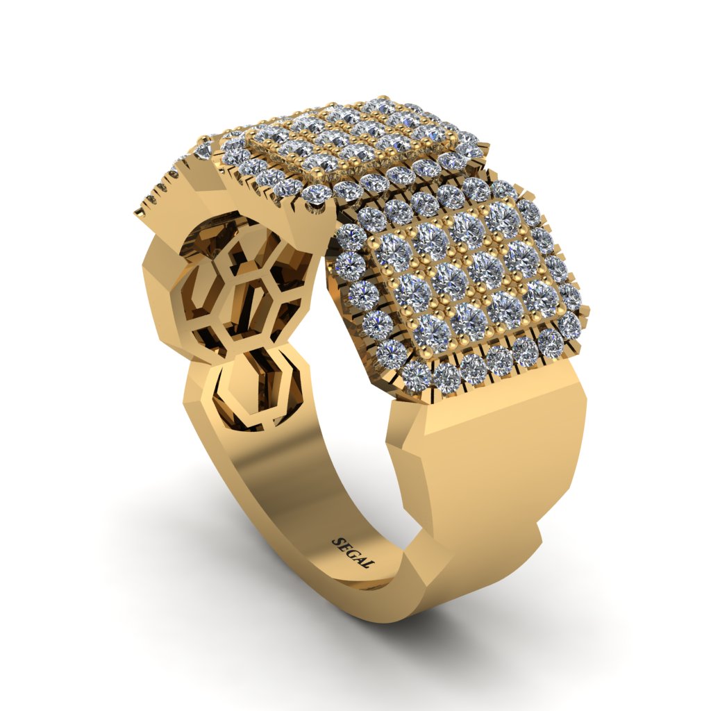 14K Gold Diamond Men's Pave Ring - Bay No. 1
