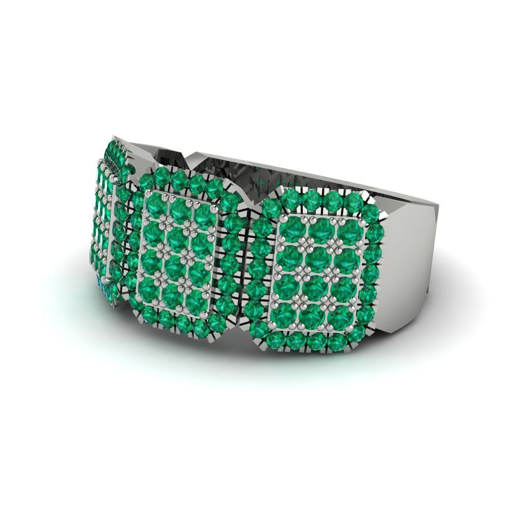 14K Gold Emerald Men's Pave Ring - Bay No. 6