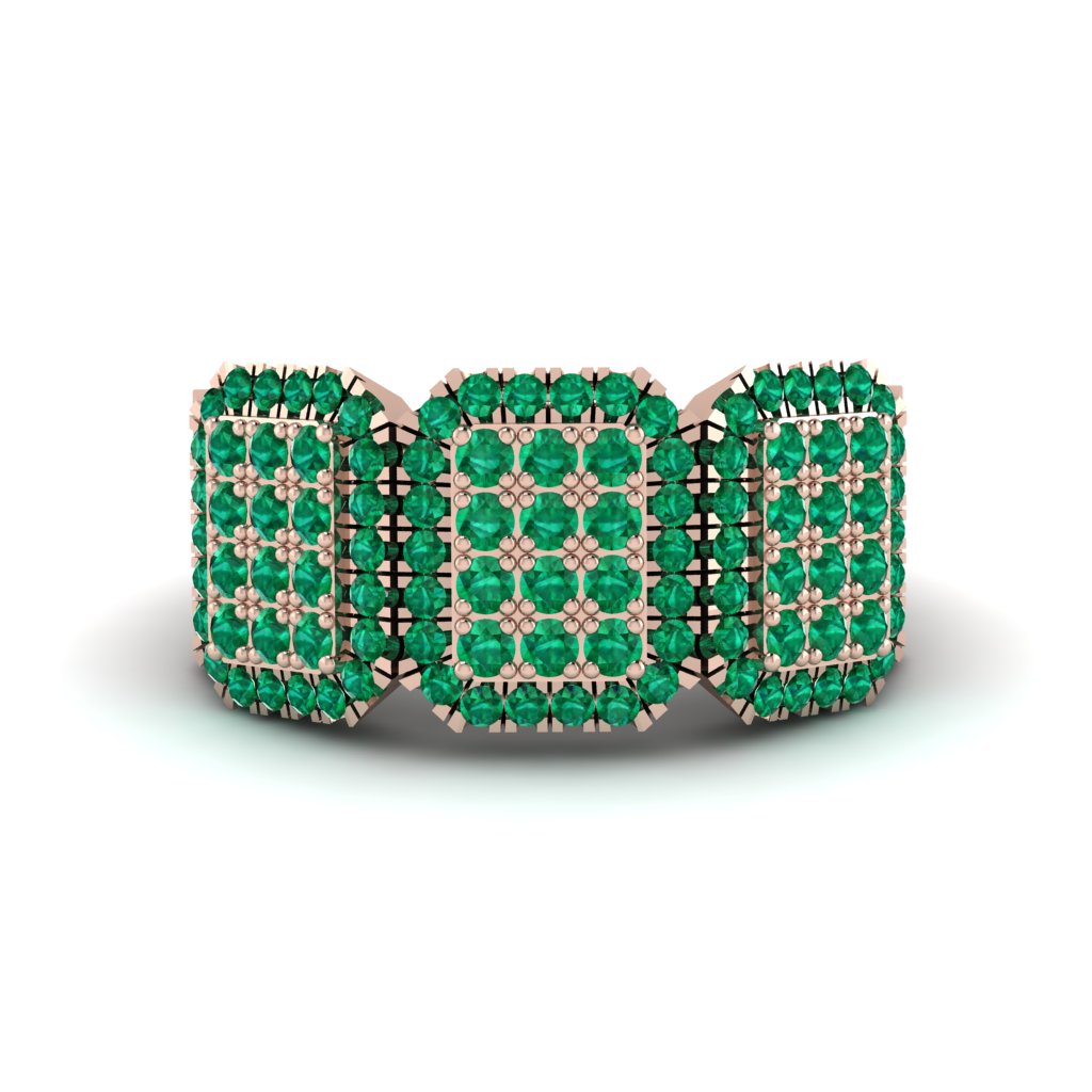 14K Gold Emerald Men's Pave Ring - Bay No. 5