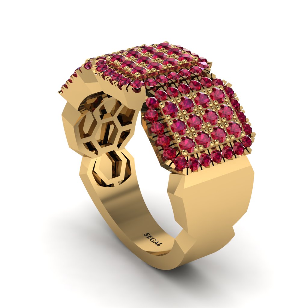 14K Gold Ruby Men's Pave Ring - Bay No. 10