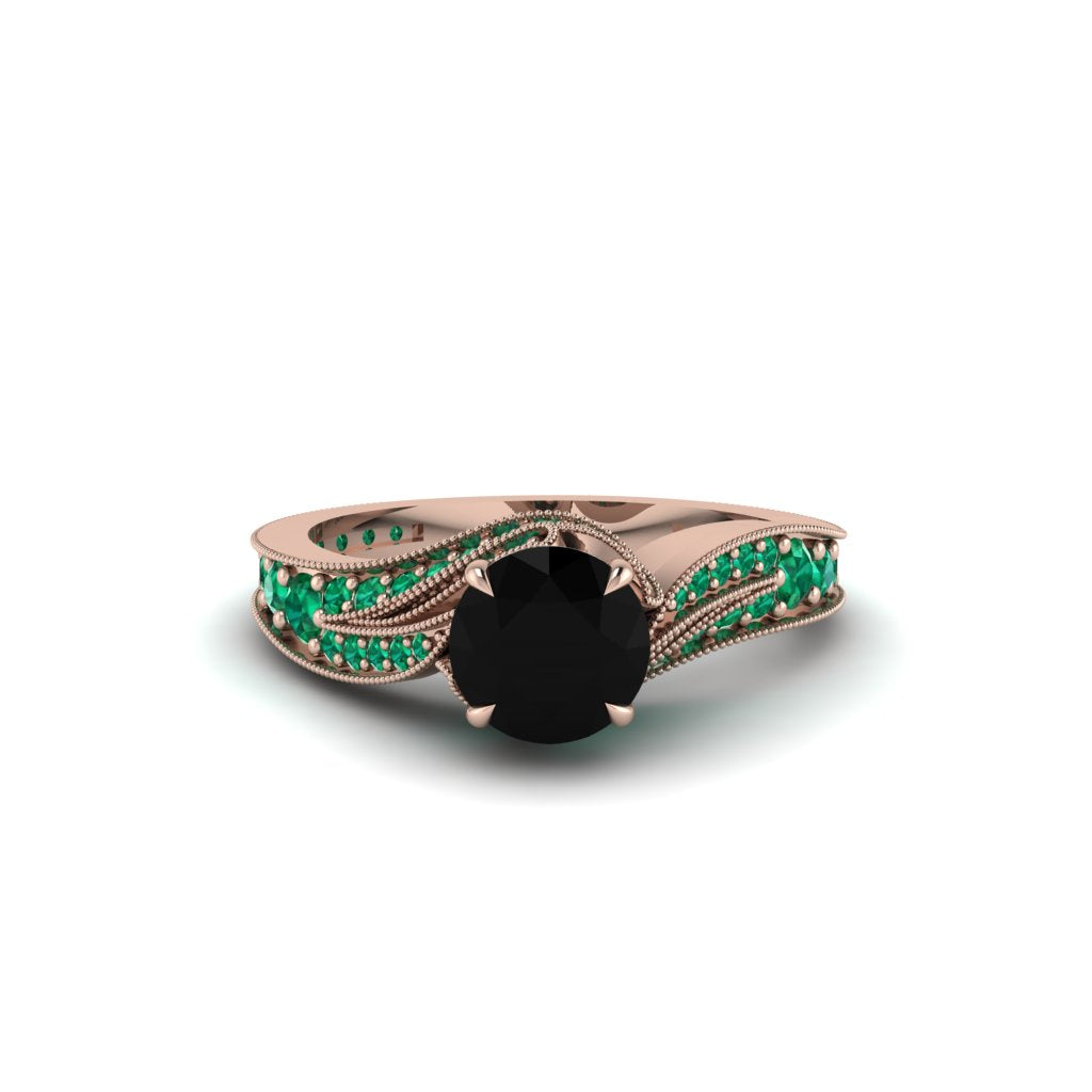 Emerald 14K Gold Pave Engagement Ring - Magnolia No. 23