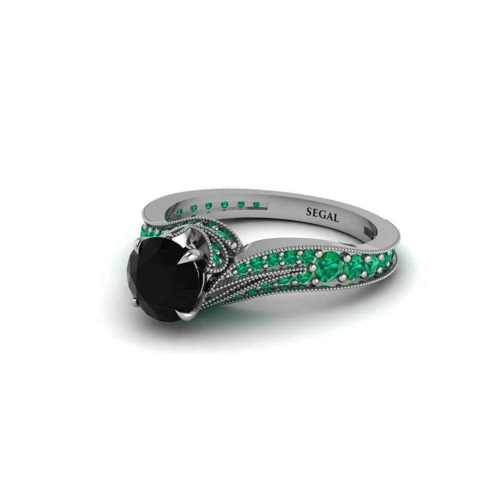 Emerald 14K Gold Pave Engagement Ring - Magnolia No. 24