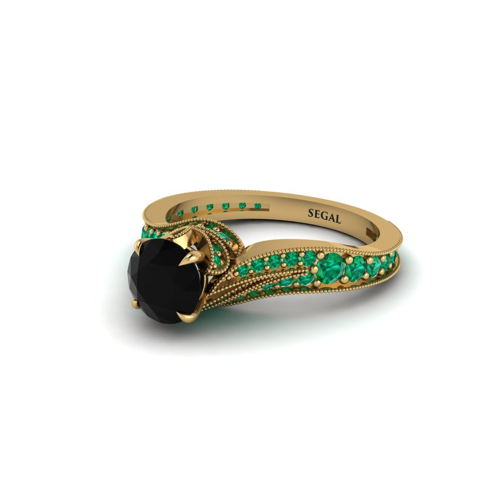Emerald 14K Gold Pave Engagement Ring - Magnolia No. 22