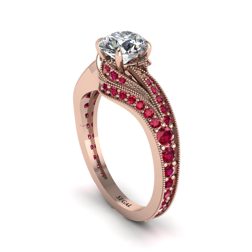 Ruby 14K Gold Pave Engagement Ring - Magnolia No. 47