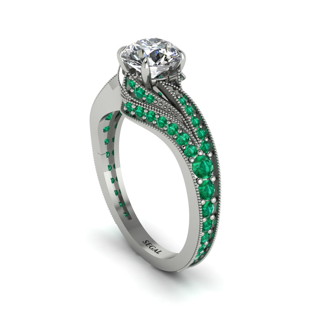 Emerald 14K Gold Pave Engagement Ring - Magnolia No. 18