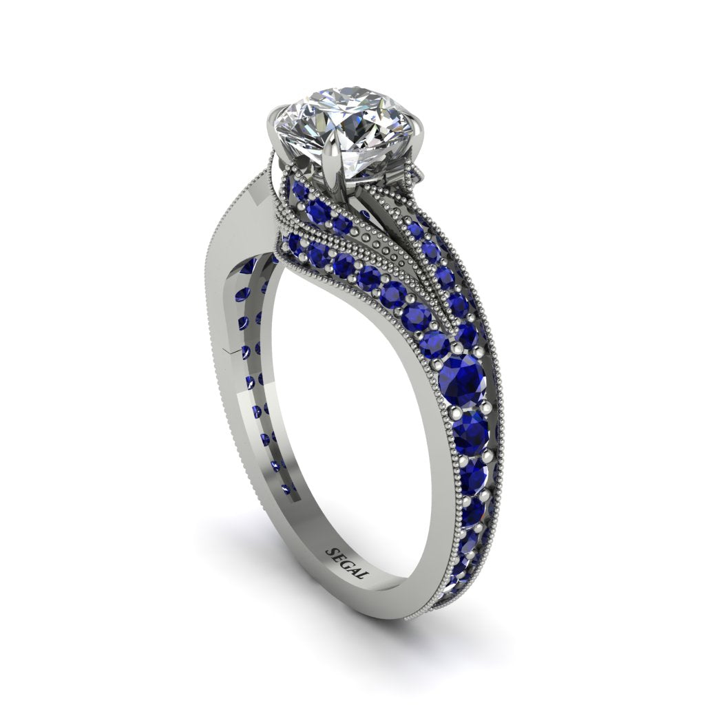 Sapphire 14K Gold Pave Engagement Ring - Magnolia No. 63
