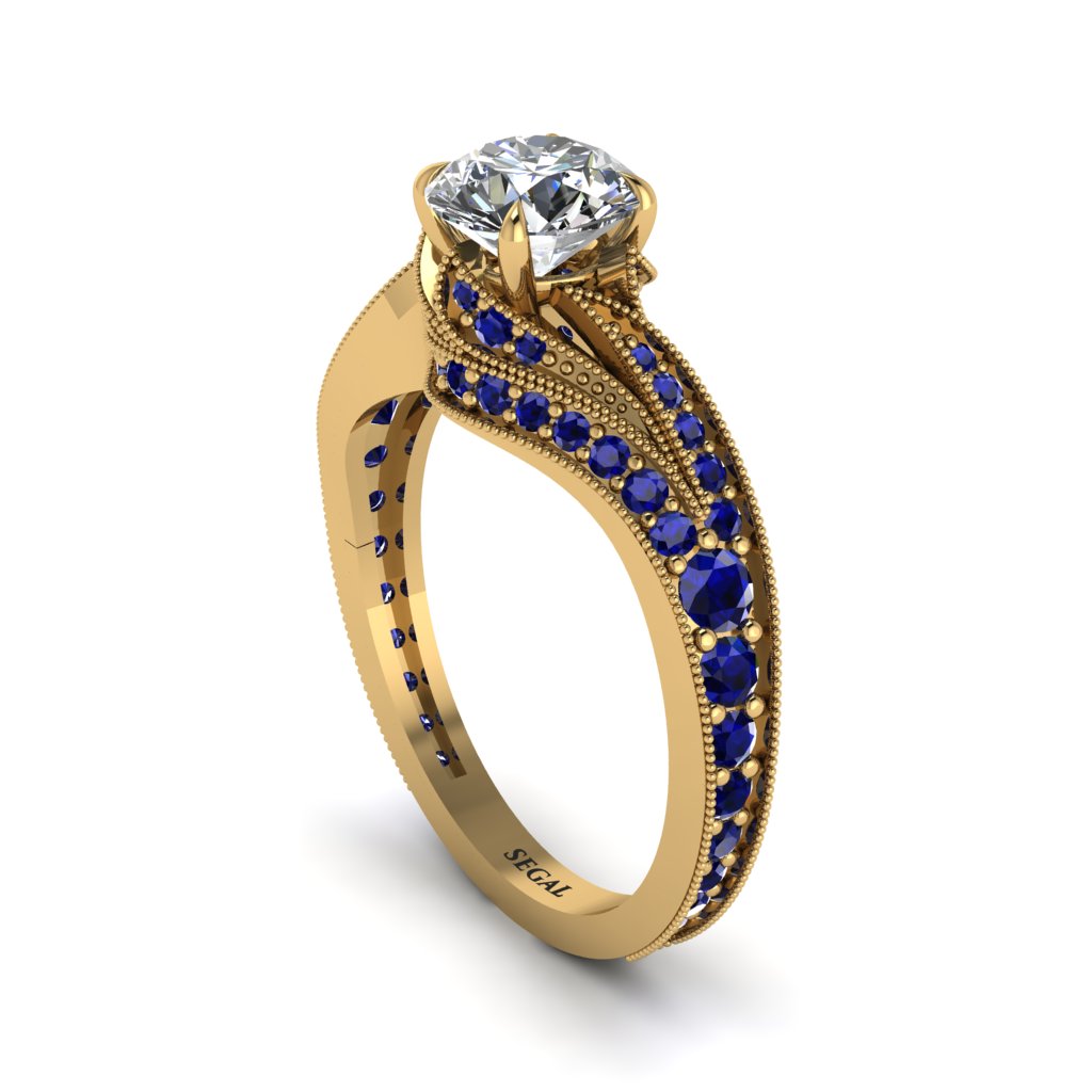Sapphire 14K Gold Pave Engagement Ring - Magnolia No. 61