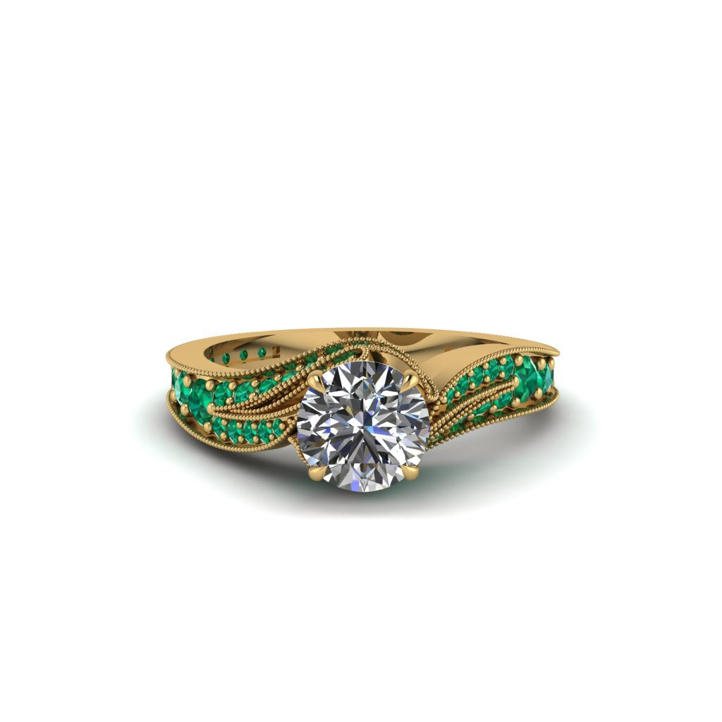 Emerald 14K Gold Pave Engagement Ring - Magnolia No. 16