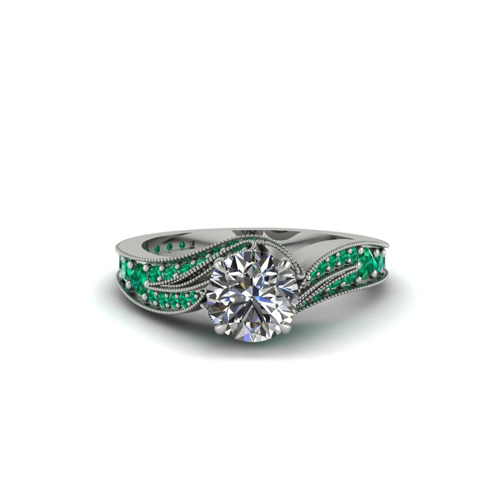 Emerald 14K Gold Pave Engagement Ring - Magnolia No. 18