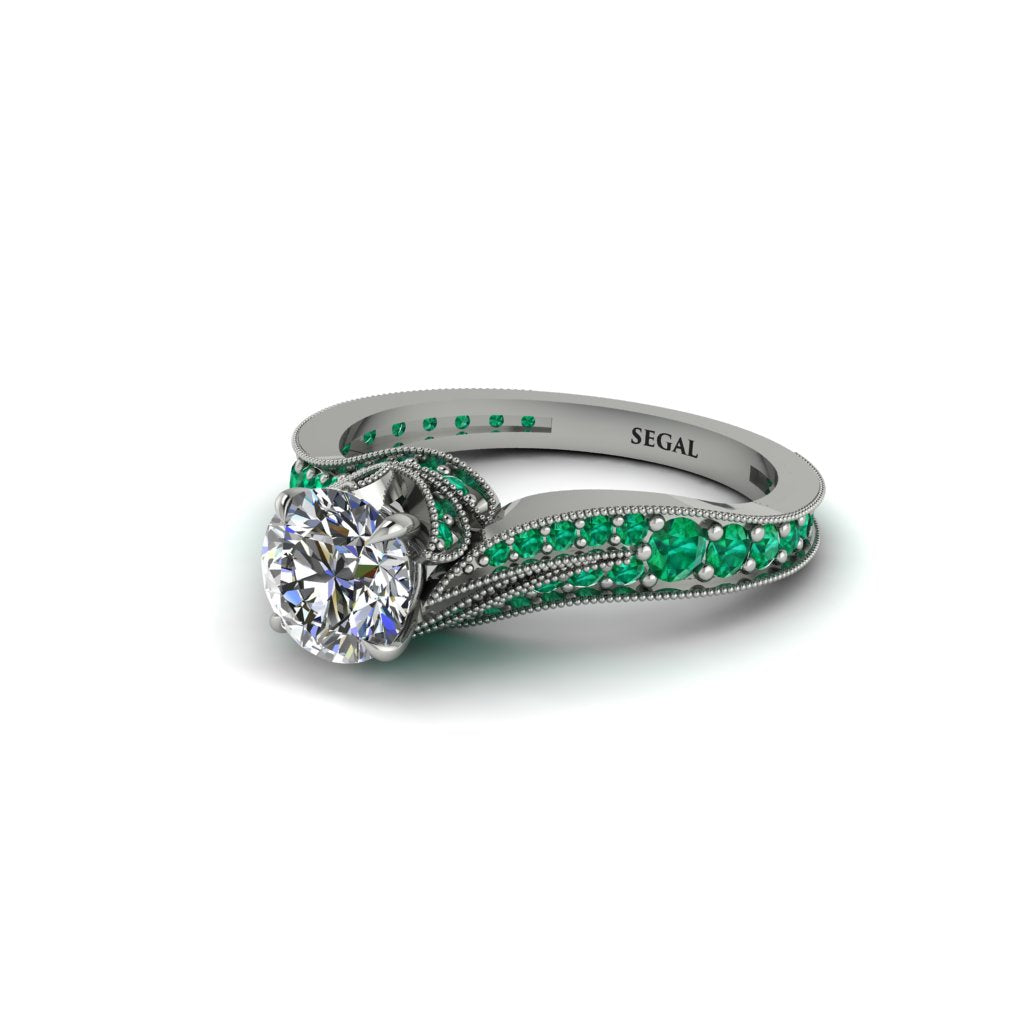 Emerald 14K Gold Pave Engagement Ring - Magnolia No. 18