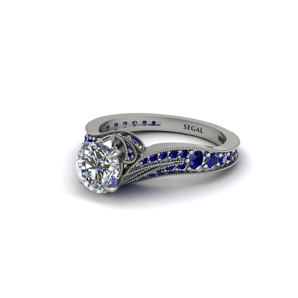 Sapphire 14K Gold Pave Engagement Ring - Magnolia No. 63