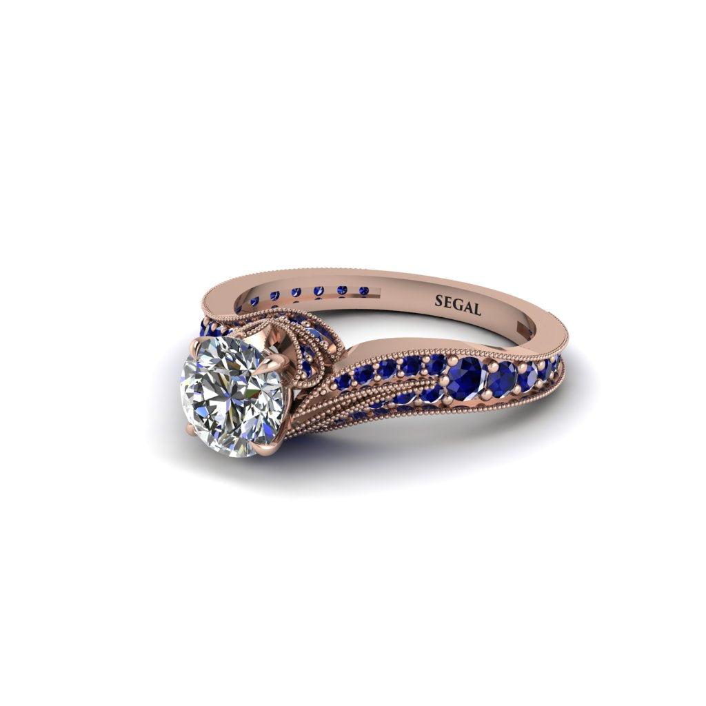 Sapphire 14K Gold Pave Engagement Ring - Magnolia No. 62