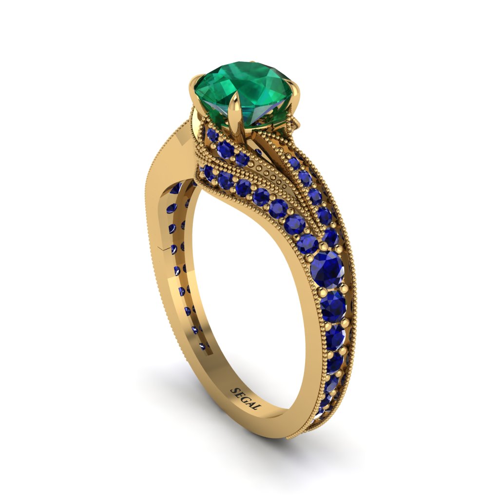 Sapphire 14K Gold Pave Engagement Ring - Magnolia No. 64