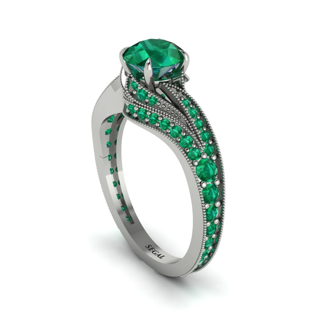 Emerald 14K Gold Pave Engagement Ring - Magnolia No. 21
