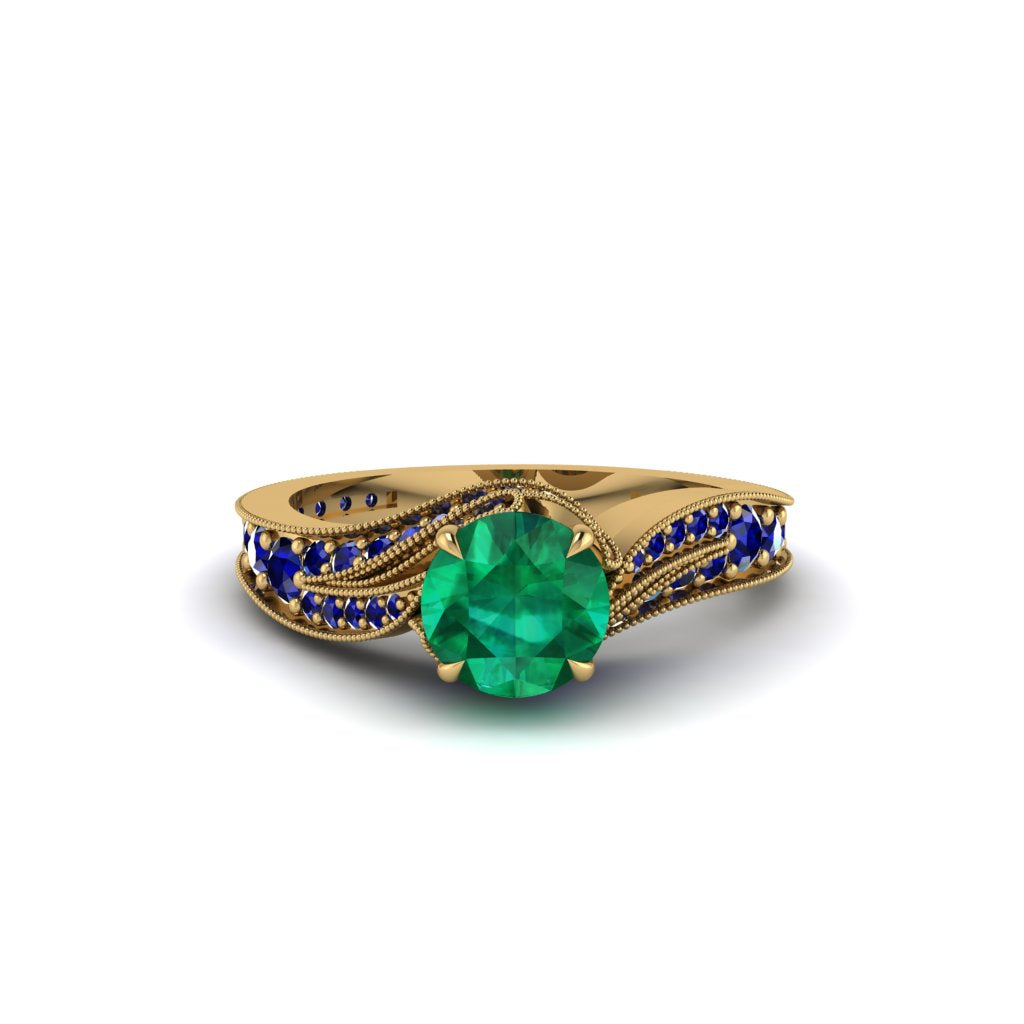 Sapphire 14K Gold Pave Engagement Ring - Magnolia No. 64