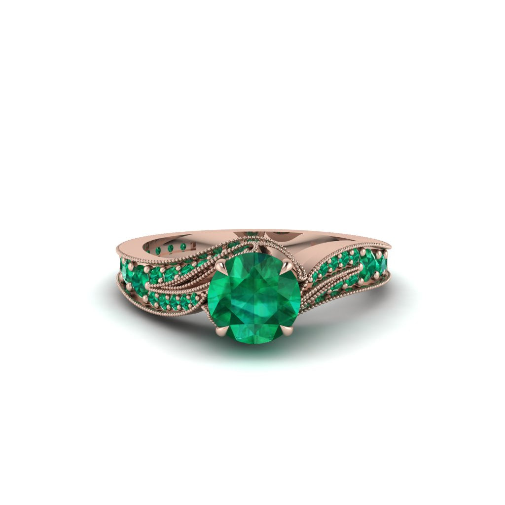 Emerald 14K Gold Pave Engagement Ring - Magnolia No. 20