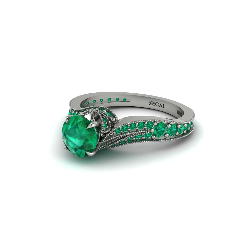 Emerald 14K Gold Pave Engagement Ring - Magnolia No. 21