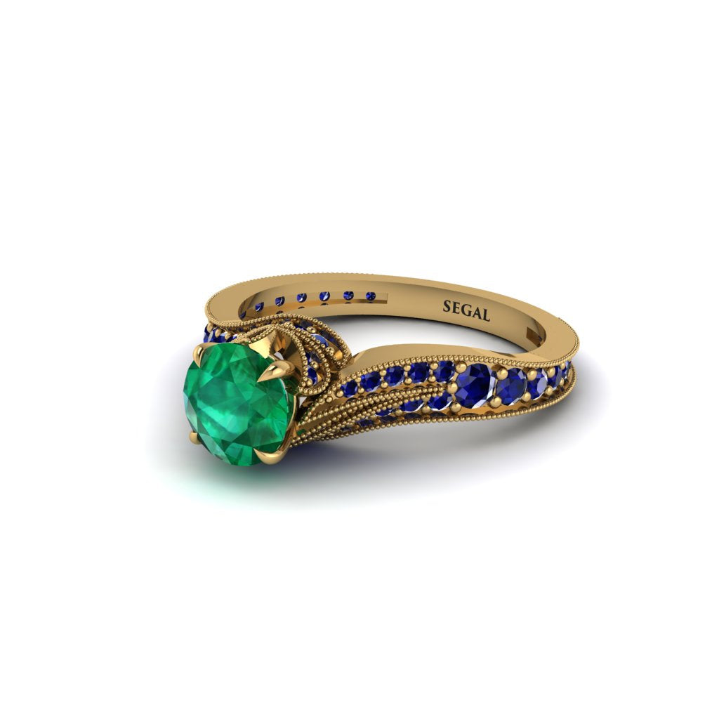 Sapphire 14K Gold Pave Engagement Ring - Magnolia No. 64