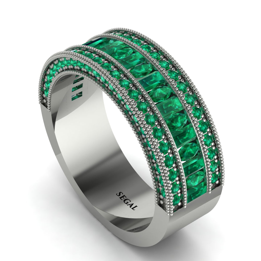 Emerald 14K Gold Pave Wedding Band - Mikayla No. 21