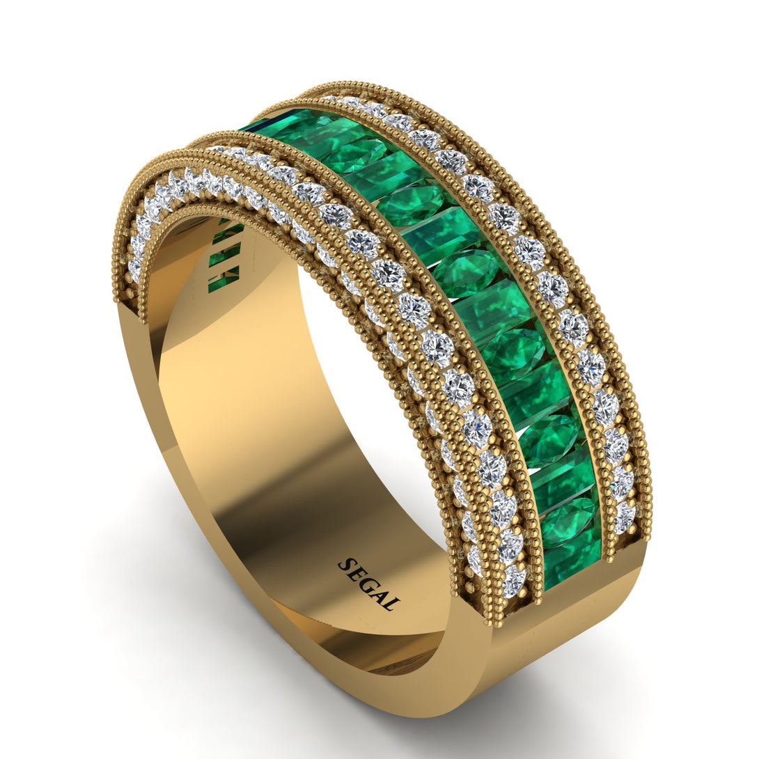 Emerald 14K Gold Pave Wedding Band - Mikayla No. 4