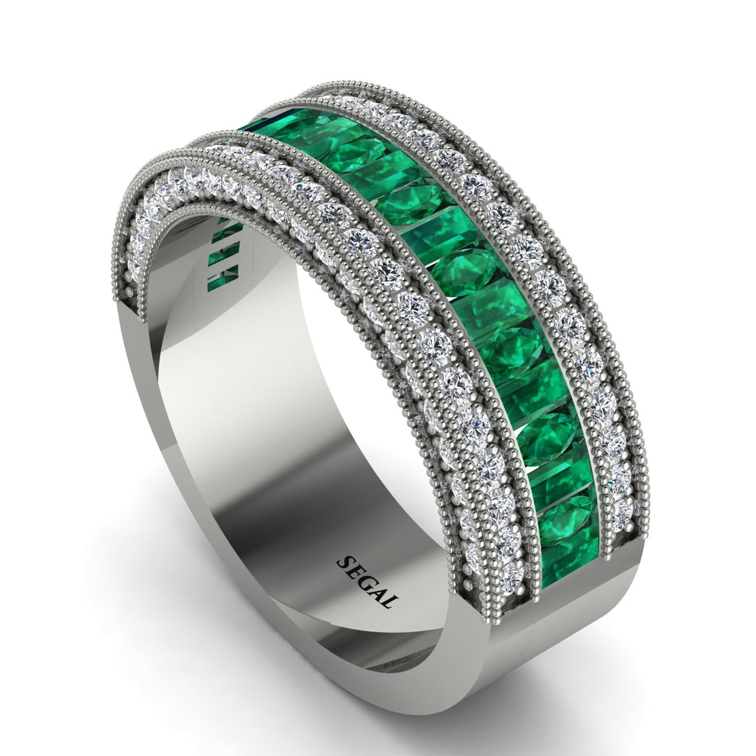 Emerald 14K Gold Pave Wedding Band - Mikayla No. 6
