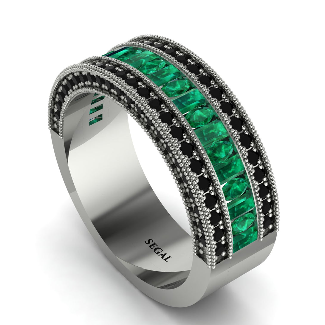 Emerald 14K Gold Pave Wedding Band - Mikayla No. 36