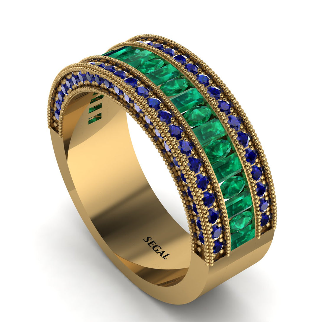 Emerald 14K Gold Pave Wedding Band - Mikayla No. 64