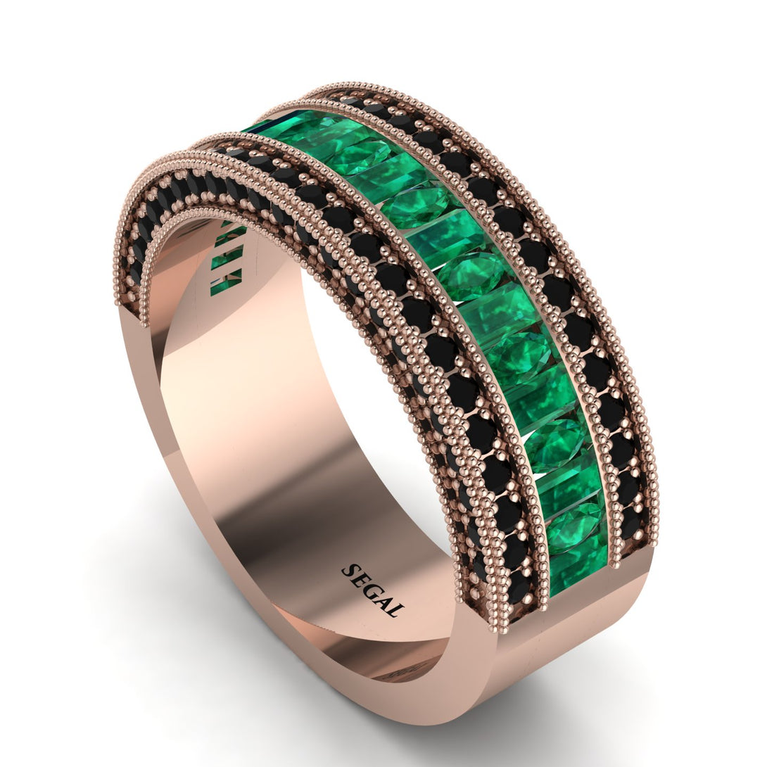 Emerald 14K Gold Pave Wedding Band - Mikayla No. 35