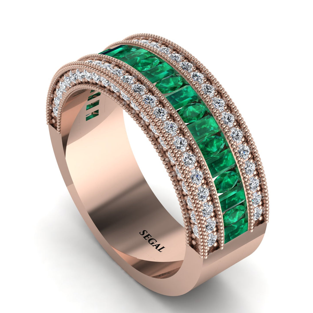 Emerald 14K Gold Pave Wedding Band - Mikayla No. 5
