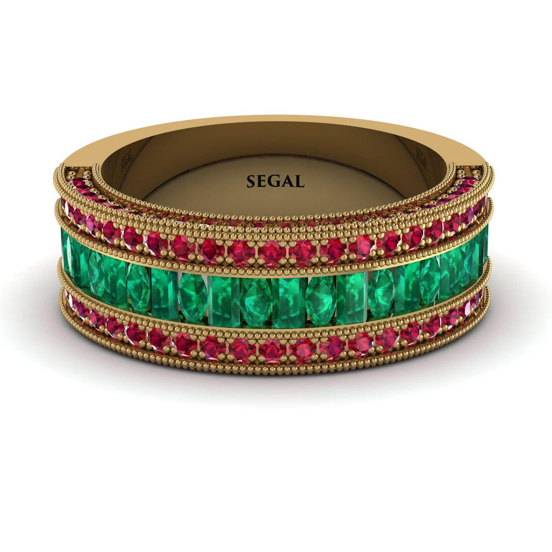 Emerald 14K Gold Pave Wedding Band - Mikayla No. 49