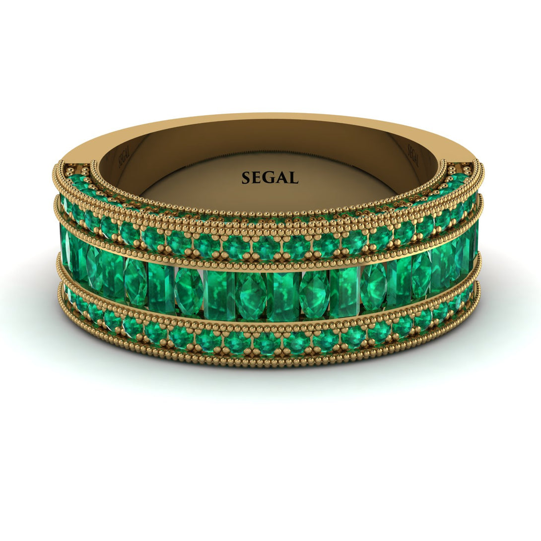 Emerald 14K Gold Pave Wedding Band - Mikayla No. 19