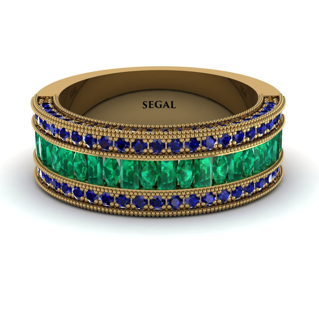 Emerald 14K Gold Pave Wedding Band - Mikayla No. 64