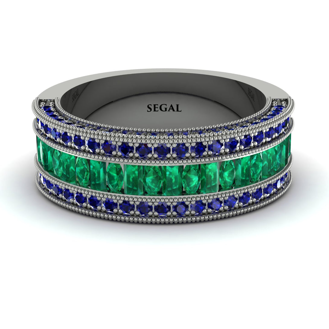 Emerald 14K Gold Pave Wedding Band - Mikayla No. 66