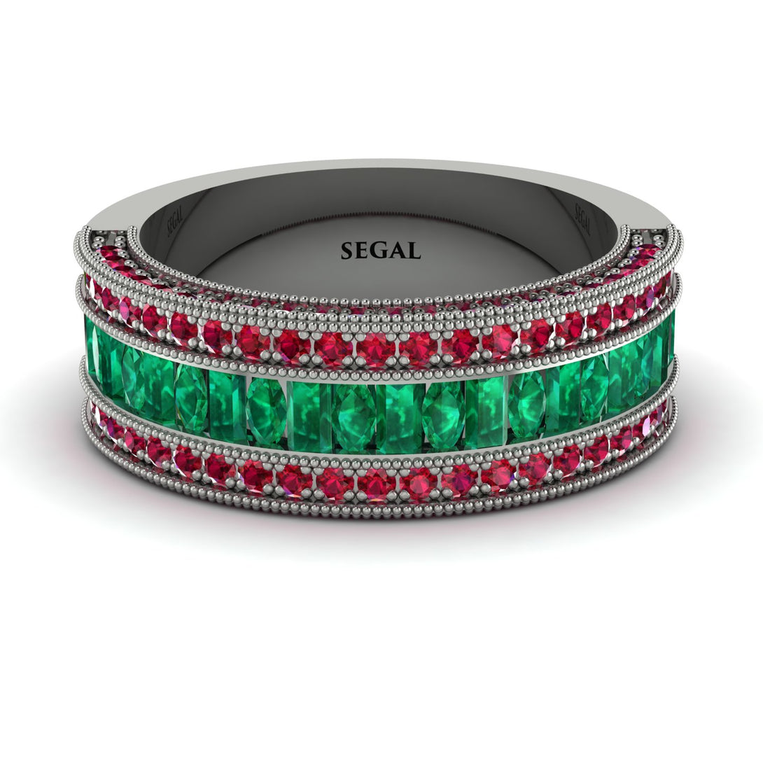Emerald 14K Gold Pave Wedding Band - Mikayla No. 51