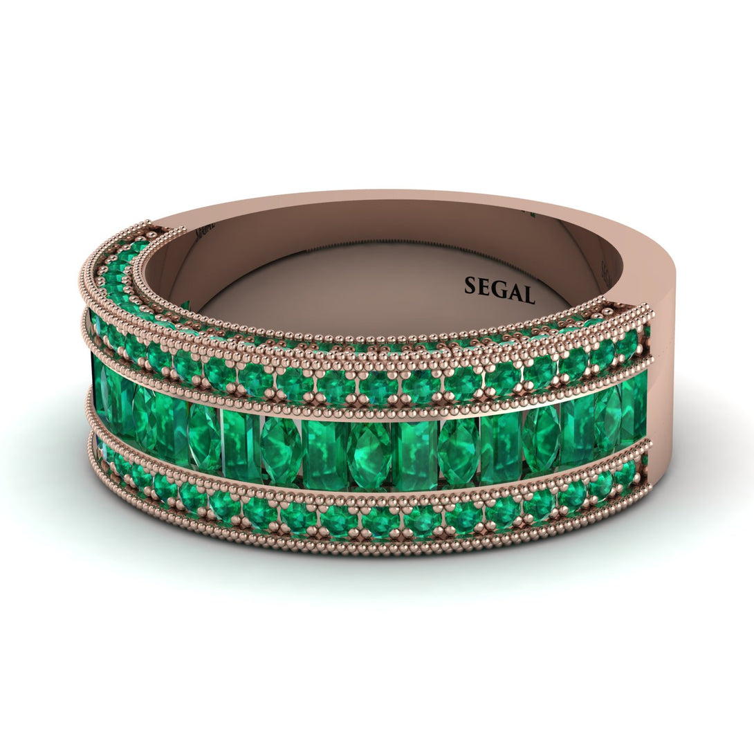 Emerald 14K Gold Pave Wedding Band - Mikayla No. 20