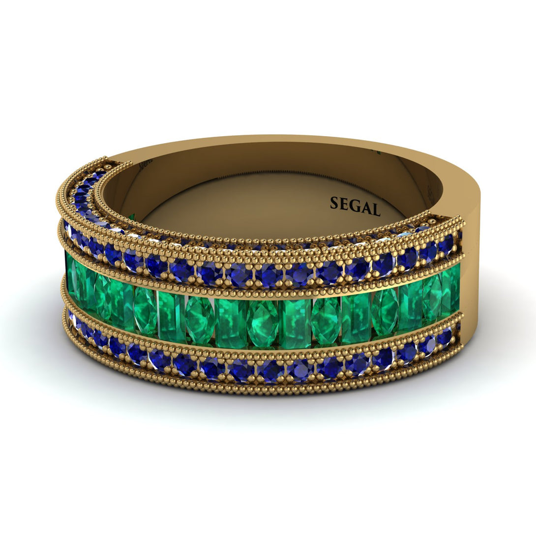 Emerald 14K Gold Pave Wedding Band - Mikayla No. 64