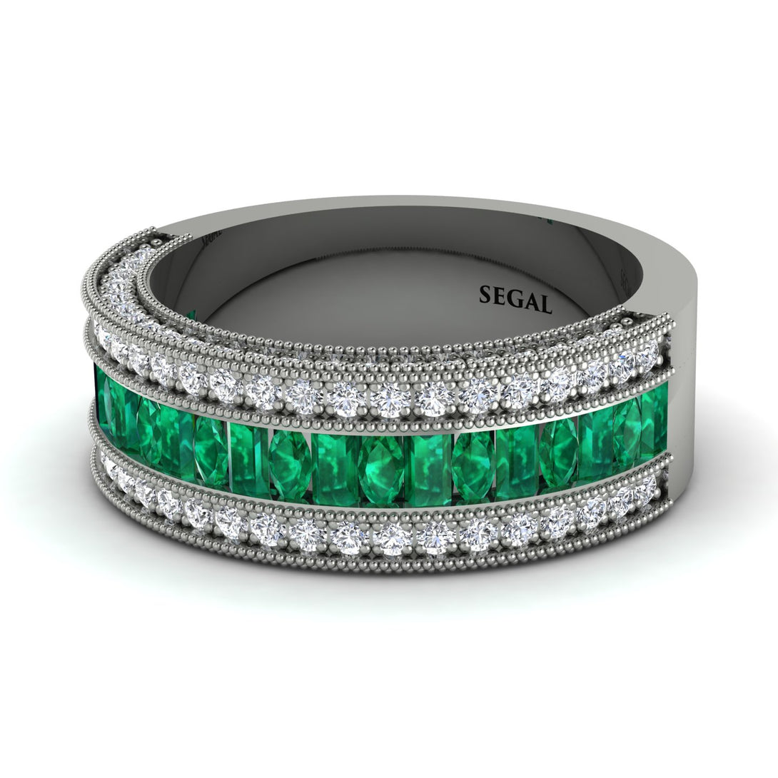 Emerald 14K Gold Pave Wedding Band - Mikayla No. 6