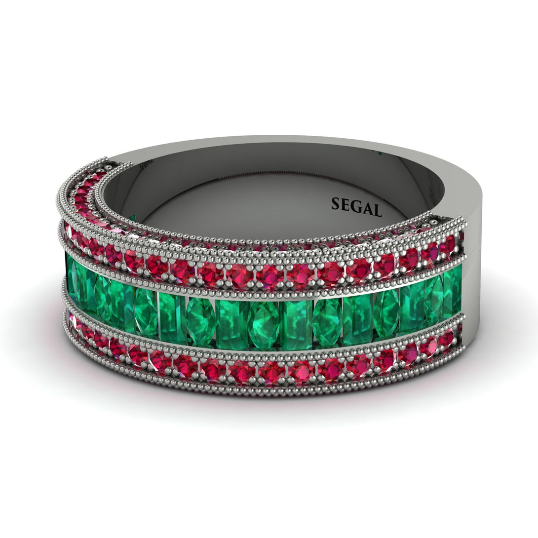 Emerald 14K Gold Pave Wedding Band - Mikayla No. 51