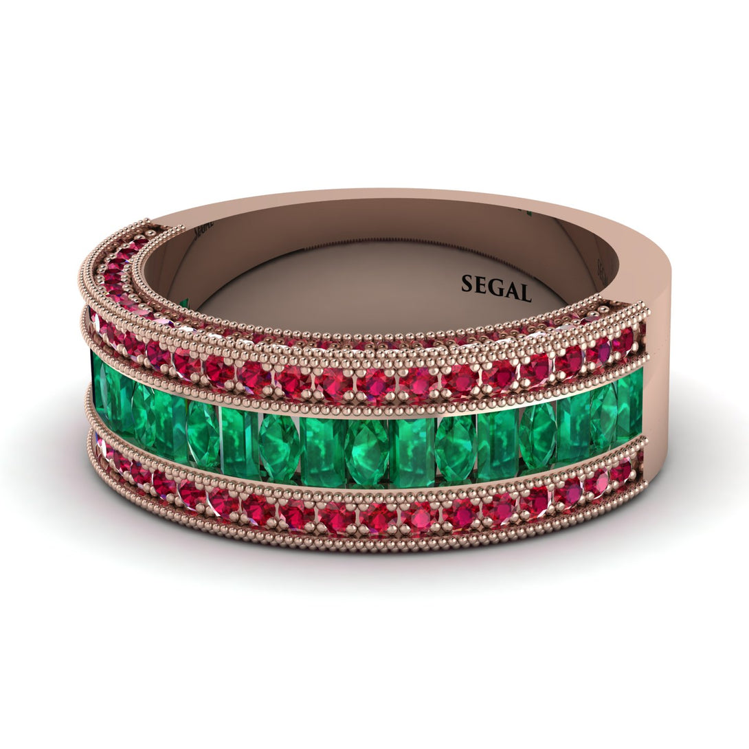 Emerald 14K Gold Pave Wedding Band - Mikayla No. 50