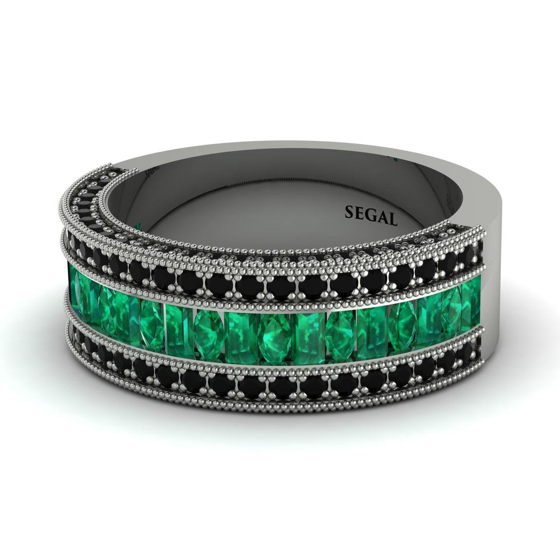 Emerald 14K Gold Pave Wedding Band - Mikayla No. 36
