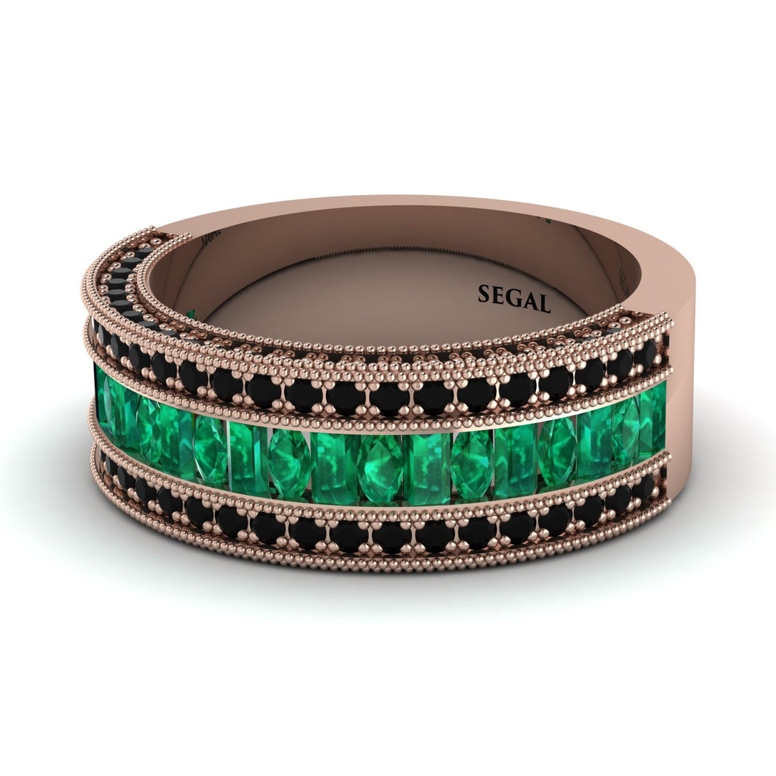 Emerald 14K Gold Pave Wedding Band - Mikayla No. 35